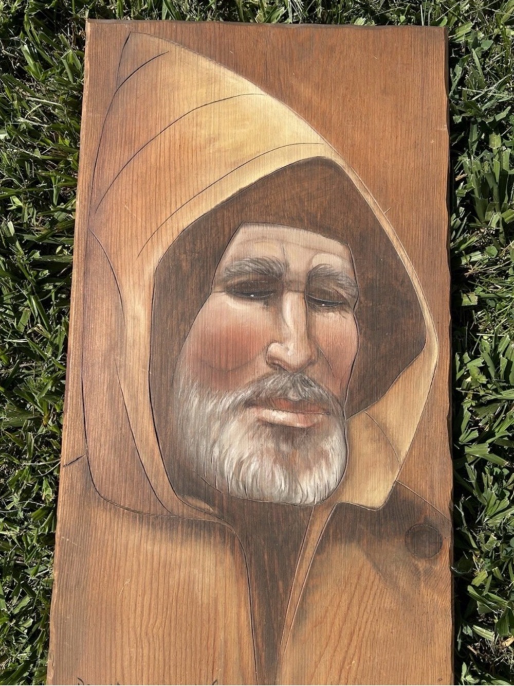 Original Monk Portrait on Wood Hand Drawn Signed Bro Matthew Religious Wall Art - Picture 3 of 11